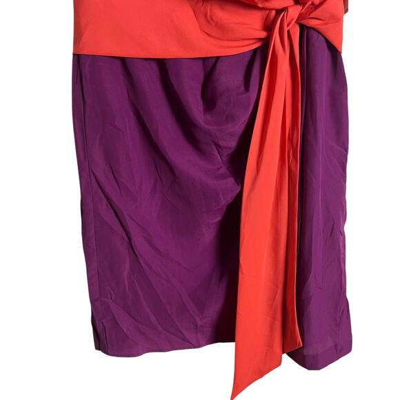 Suzy Chin Coral Purple Two-Tone Draped Faux Wrap Sleeveless Mini Dress Size 12 - Picture 8 of 12
